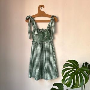 Reformation Dawson Gingham Tie Shoulder Dress S